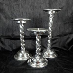 Holland Boone Polished Pewter Swirled Candlestick Set (3) Vintage